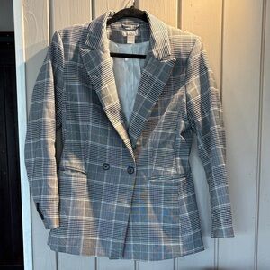 H&M Blue and Gray Plaid Women's Blazer